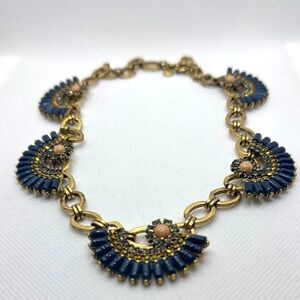 J. Crew Gold and Blue Necklace with Fan-Shaped Design